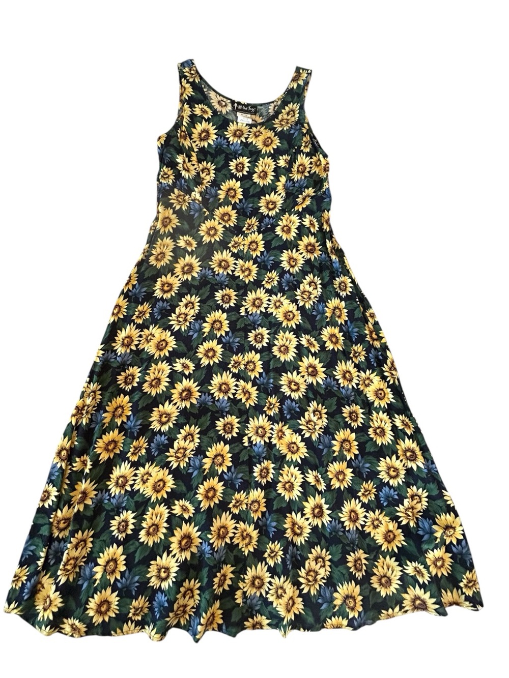 90s Vintage Sunflower Print Sleeveless Maxi Dress Size M Grunge Boho - Picture 7 of 11
